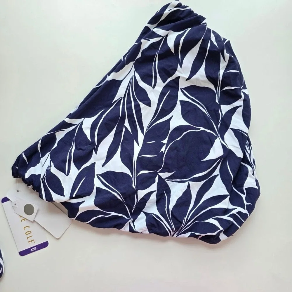 Anne Cole Bikini Bottoms Womens XXL Navy White Leaf Print High‎ Waist Swim NWT
